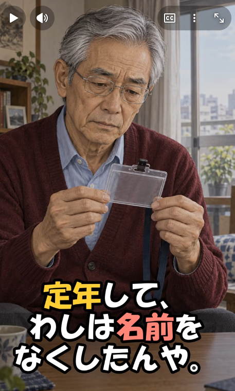 定年後に名前をなくした男性を描いた生成サンプル動画の冒頭画面
